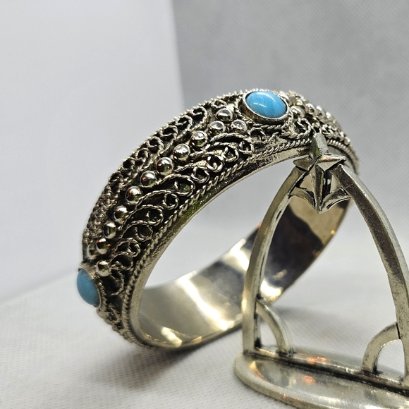 Vintage Tibetan style Bangle Bracelet with Larimer Stones - Picture 1 of 9